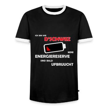 Wie die Schweiz: Energiereserven aufgebraucht - Männer Kontrast-T-Shirt - Schwarz/Weiß - Vorne - AI Model Female 172 light (172cm) & AI Model Male 178 light (178cm)