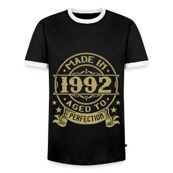 Vintage 1992 Birthday 1992 Retro Gift - Men's Ringer Shirt - black/white - Front - AI Model Female 172 light (172cm) & AI Model Male 178 light (178cm)