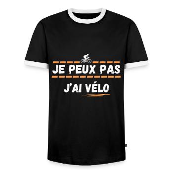 Je peux pas j'ai vélo - T-shirt contrasté Homme - noir/blanc - Devant - AI Model Female 172 light (172cm) & AI Model Male 178 light (178cm)