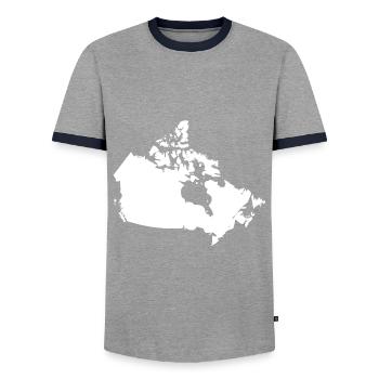 Canada map flag - Men's Ringer Shirt - grey/navy  - Front - AI Model Female 172 light (172cm) & AI Model Male 178 light (178cm)