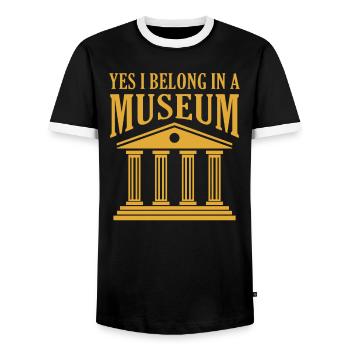 Oui, je suis à l’écoute du Musée International - T-shirt contrasté Homme - noir/blanc - Devant - AI Model Female 172 light (172cm) & AI Model Male 178 light (178cm)
