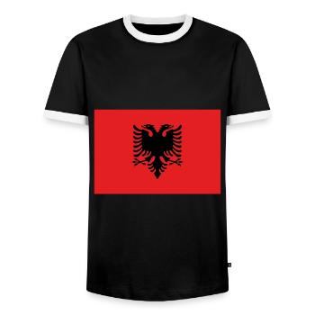 Drapeau de l’Albanie Armoiries - T-shirt contrasté Homme - noir/blanc - Devant - AI Model Female 172 light (172cm) & AI Model Male 178 light (178cm)