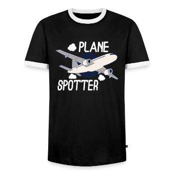 Aircraft Spotting Airplane Aircraft Spotter - Men's Ringer Shirt - black/white - Front - AI Model Female 172 light (172cm) & AI Model Male 178 light (178cm)