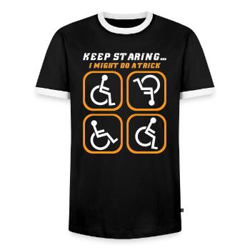 Handicapped Wheelchair Cyborg Leg Arm Amputee - Men's Ringer Shirt - black/white - Front - AI Model Female 172 light (172cm) & AI Model Male 178 light (178cm)