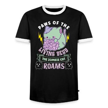 Zombie Cat Undead Kitty Horror Meow Creepy - Men's Ringer Shirt - black/white - Front - AI Model Female 172 light (172cm) & AI Model Male 178 light (178cm)