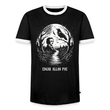Fan d’Edgar Allan Poe, Littérature classique, - T-shirt contrasté Homme - noir/blanc - Devant - AI Model Female 172 light (172cm) & AI Model Male 178 light (178cm)