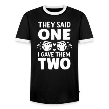 Twin Mom Life Double Trouble Parents Power - Men's Ringer Shirt - black/white - Front - AI Model Female 172 light (172cm) & AI Model Male 178 light (178cm)