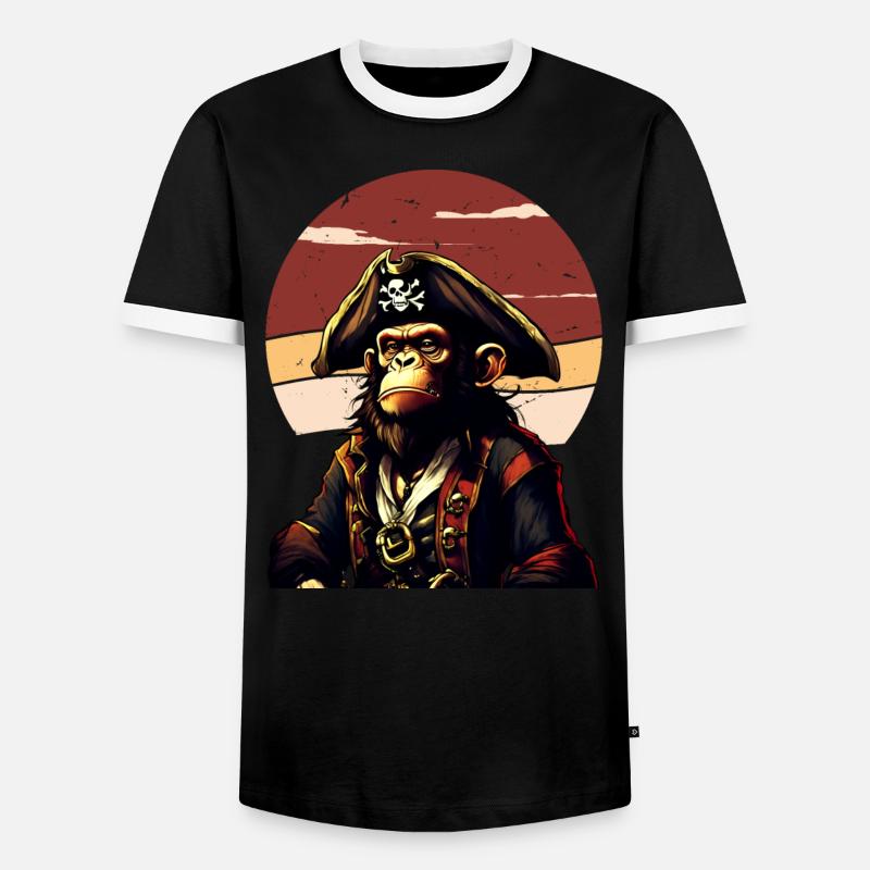 Captain Comic Monkey Pirate Caribbean - Men's Ringer Shirt - black/white