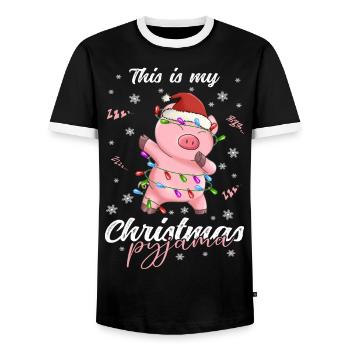 Schwein Pyjama Weihnachten Schlafen - Männer Kontrast-T-Shirt - Schwarz/Weiß - Vorne - AI Model Female 172 light (172cm) & AI Model Male 178 light (178cm)
