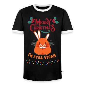 Rabbit Christmas Vegan /I'm still vegan - Men's Ringer Shirt - black/white - Front - AI Model Female 172 light (172cm) & AI Model Male 178 light (178cm)