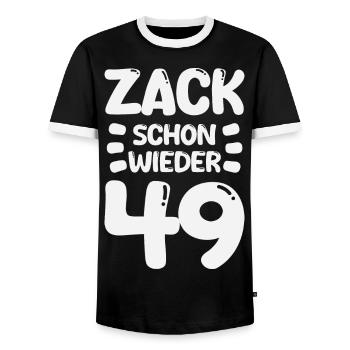 Zack 49 again! Birthday - Men's Ringer Shirt - black/white - Front - AI Model Female 172 light (172cm) & AI Model Male 178 light (178cm)