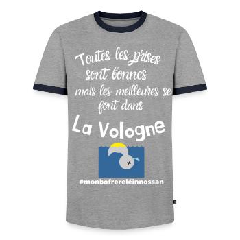 T-shirt meilleures prises dans la Vologne humour - T-shirt contrasté Homme - gris/marine  - Devant - AI Model Female 172 light (172cm) & AI Model Male 178 light (178cm)