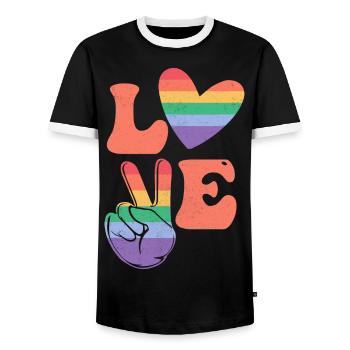 Gay Lesbian Rainbow T-Shirt Gift Idea - Men's Ringer Shirt - black/white - Front - AI Model Female 172 light (172cm) & AI Model Male 178 light (178cm)