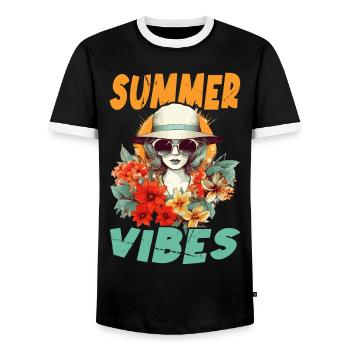 Sommer Frau Sonnenbrille Hut Blumen Sonne Vintage - Männer Kontrast-T-Shirt - Schwarz/Weiß - Vorne - AI Model Female 172 light (172cm) & AI Model Male 178 light (178cm)