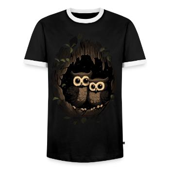 Owl Animal Baby Owls Bird Chick Forest Nature - Men's Ringer Shirt - black/white - Front - AI Model Female 172 light (172cm) & AI Model Male 178 light (178cm)