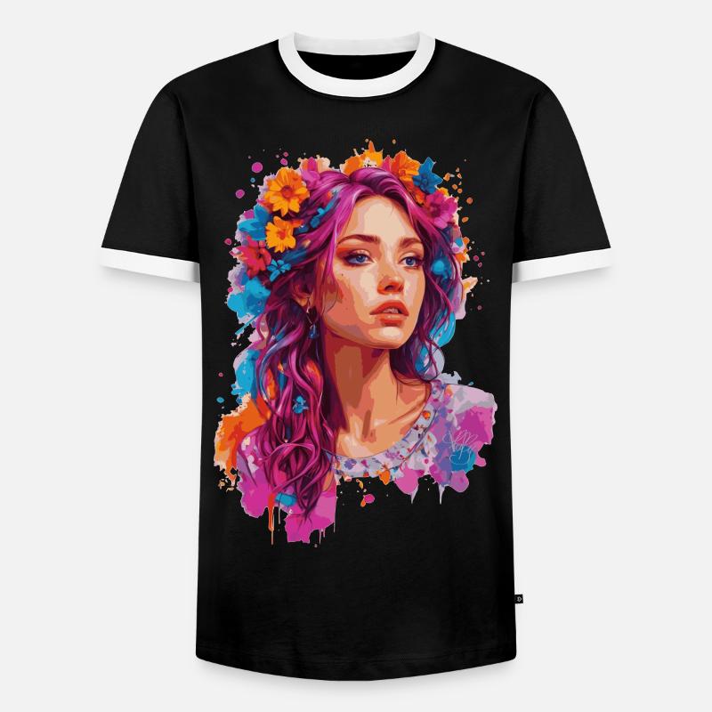 Mädchen mit Blumen 🌸 - Männer Kontrast-T-Shirt - Schwarz/Weiß