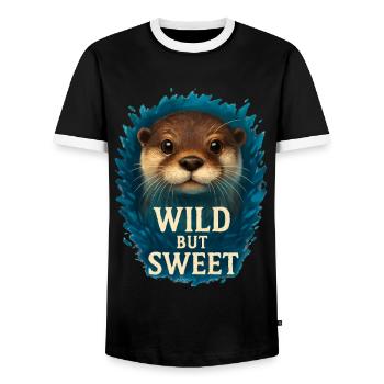 Wild but Sweet – Cool Otter - Men's Ringer Shirt - black/white - Front - AI Model Female 172 light (172cm) & AI Model Male 178 light (178cm)