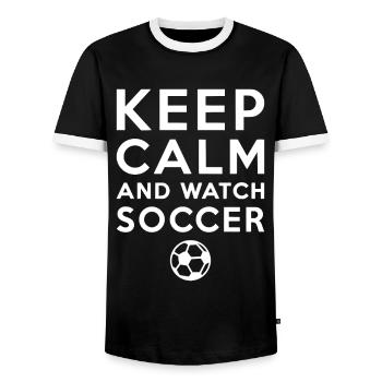 Restez calme et regardez le football Fußball - T-shirt contrasté Homme - noir/blanc - Devant - AI Model Female 172 light (172cm) & AI Model Male 178 light (178cm)