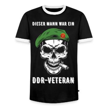 DDR Veteran Soldat NVA Geschenkidee - Männer Kontrast-T-Shirt - Schwarz/Weiß - Vorne - AI Model Female 172 light (172cm) & AI Model Male 178 light (178cm)