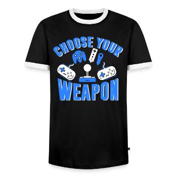 Choose your Weapon Gaming T-shirt - Men's Ringer Shirt - black/white - Front - AI Model Female 172 light (172cm) & AI Model Male 178 light (178cm)