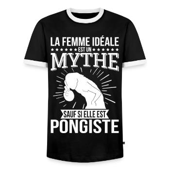 Die ideale Frau, ein Mythos, es sei denn, sie ist Tischtennisspielerin - Männer Kontrast-T-Shirt - Schwarz/Weiß - Vorne - AI Model Female 172 light (172cm) & AI Model Male 178 light (178cm)