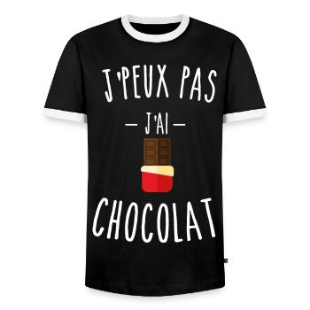 je peux pas j'ai chocolat - tablette - chocolat - T-shirt contrasté Homme - noir/blanc - Devant - AI Model Female 172 light (172cm) & AI Model Male 178 light (178cm)