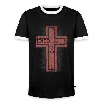 Jésus-Christ est mort pour moi - Chemise avec croix - T-shirt contrasté Homme - noir/blanc - Devant - AI Model Female 172 light (172cm) & AI Model Male 178 light (178cm)