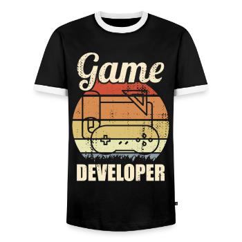Game Development - Men's Ringer Shirt - black/white - Front - AI Model Female 172 light (172cm) & AI Model Male 178 light (178cm)