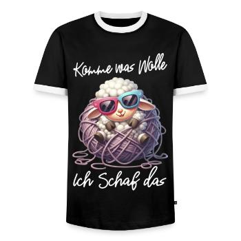 komme was wolle Schaf Wortspiel lustiger Spruch - Männer Kontrast-T-Shirt - Schwarz/Weiß - Vorne - AI Model Female 172 light (172cm) & AI Model Male 178 light (178cm)