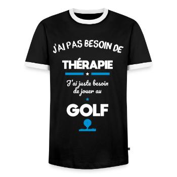 Golf - Pas besoin de thérapie besoin de jouer golf - T-shirt contrasté Homme - noir/blanc - Devant - AI Model Female 172 light (172cm) & AI Model Male 178 light (178cm)