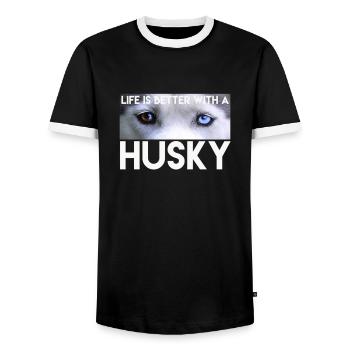 Husky - Men's Ringer Shirt - black/white - Front - AI Model Female 172 light (172cm) & AI Model Male 178 light (178cm)