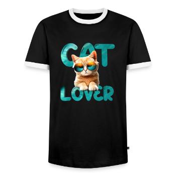 Amoureux des chats - T-shirt contrasté Homme - noir/blanc - Devant - AI Model Female 172 light (172cm) & AI Model Male 178 light (178cm)