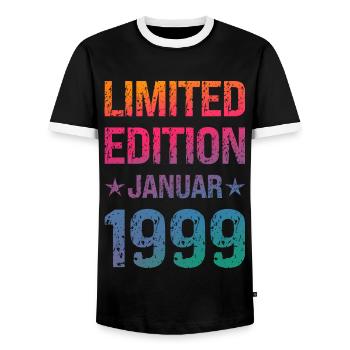 Limited Edition 25 Geburtstag Party Jahrgang 1999 - Männer Kontrast-T-Shirt - Schwarz/Weiß - Vorne - AI Model Female 172 light (172cm) & AI Model Male 178 light (178cm)