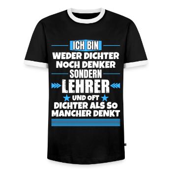 Neither poet nor thinker, but teacher - Men's Ringer Shirt - black/white - Front - AI Model Female 172 light (172cm) & AI Model Male 178 light (178cm)