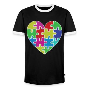 Herz Puzzle Patch Herz - Männer Kontrast-T-Shirt - Schwarz/Weiß - Vorne - AI Model Female 172 light (172cm) & AI Model Male 178 light (178cm)