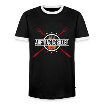 Auftragsgriller - Männer Kontrast-T-Shirt - Schwarz/Weiß - Vorne - AI Model Female 172 light (172cm) & AI Model Male 178 light (178cm)