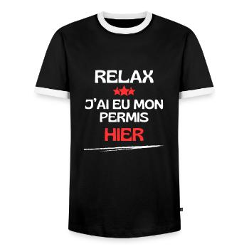 Relax j'ai eu mon permis hier - T-shirt contrasté Homme - noir/blanc - Devant - AI Model Female 172 light (172cm) & AI Model Male 178 light (178cm)