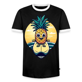 Ananas kawaii au coucher du soleil - T-shirt contrasté Homme - noir/blanc - Devant - AI Model Female 172 light (172cm) & AI Model Male 178 light (178cm)