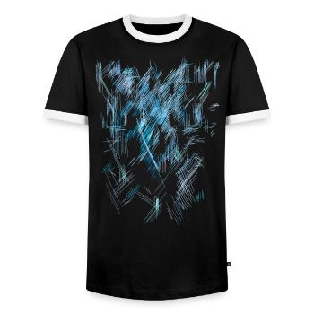 Mysticism Abstract - Background Texture BLUE - Men's Ringer Shirt - black/white - Front - AI Model Female 172 light (172cm) & AI Model Male 178 light (178cm)