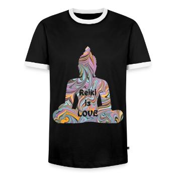reiki with buddha e 14 - Men's Ringer Shirt - black/white - Front - AI Model Female 172 light (172cm) & AI Model Male 178 light (178cm)