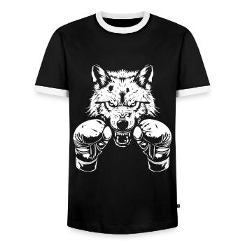 Wolf Boxer Boxen MMA Kampfsport - Männer Kontrast-T-Shirt - Schwarz/Weiß - Vorne - AI Model Female 172 light (172cm) & AI Model Male 178 light (178cm)