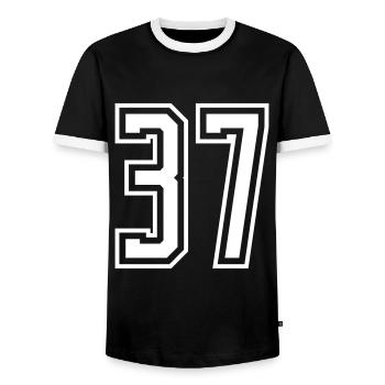 37 Numéro de numéro - T-shirt contrasté Homme - noir/blanc - Devant - AI Model Female 172 light (172cm) & AI Model Male 178 light (178cm)