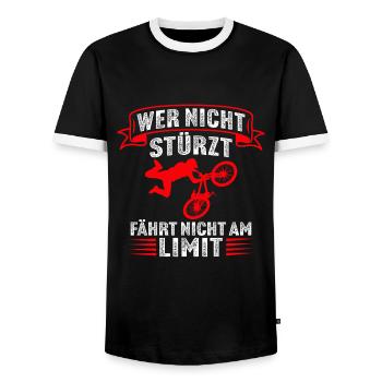 wer nicht stürzt fährt nicht am limit mountainbike - Männer Kontrast-T-Shirt - Schwarz/Weiß - Vorne - AI Model Female 172 light (172cm) & AI Model Male 178 light (178cm)