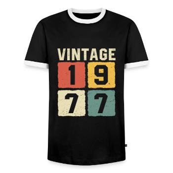 Vintage 1977 Geboren 1977 - Männer Kontrast-T-Shirt - Schwarz/Weiß - Vorne - AI Model Female 172 light (172cm) & AI Model Male 178 light (178cm)