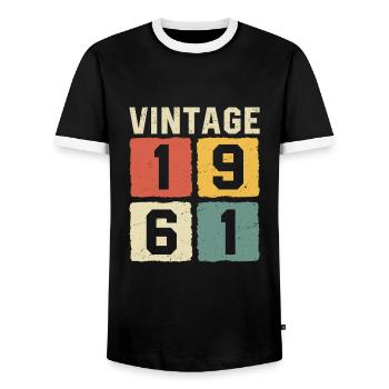 T-shirt rétro vintage 1961 1961 - T-shirt contrasté Homme - noir/blanc - Devant - AI Model Female 172 light (172cm) & AI Model Male 178 light (178cm)