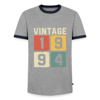 Vintage 1994 Born 1994 - Men's Ringer Shirt - grey/navy  - Front - AI Model Female 172 light (172cm) & AI Model Male 178 light (178cm)