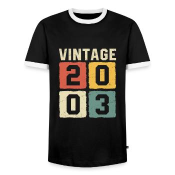 Vintage 2003 Born 2003 - Men's Ringer Shirt - black/white - Front - AI Model Female 172 light (172cm) & AI Model Male 178 light (178cm)