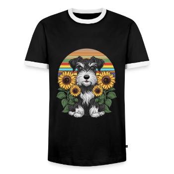 Niedlicher Zwergschnauzer mit Sonnenblumen - Männer Kontrast-T-Shirt - Schwarz/Weiß - Vorne - AI Model Female 172 light (172cm) & AI Model Male 178 light (178cm)