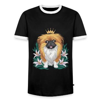 Mignon Pékinois avec couronne et lys - T-shirt contrasté Homme - noir/blanc - Devant - AI Model Female 172 light (172cm) & AI Model Male 178 light (178cm)