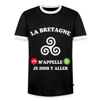 La bretagne m'appelle humour breton homme - T-shirt contrasté Homme - noir/blanc - Devant - AI Model Female 172 light (172cm) & AI Model Male 178 light (178cm)